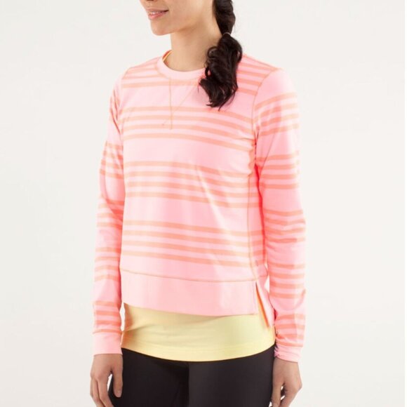 Lululemon Run: Warm Up Crew Ocean Stripe Bleached Coral / Pop Orange Size 4 - Picture 1 of 8